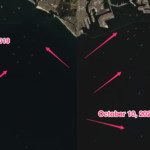 Satellitenbilder zeigen in diesem Jahr im Vergleich zu einer starken Überlastung des Hafens von Long Beach 202...