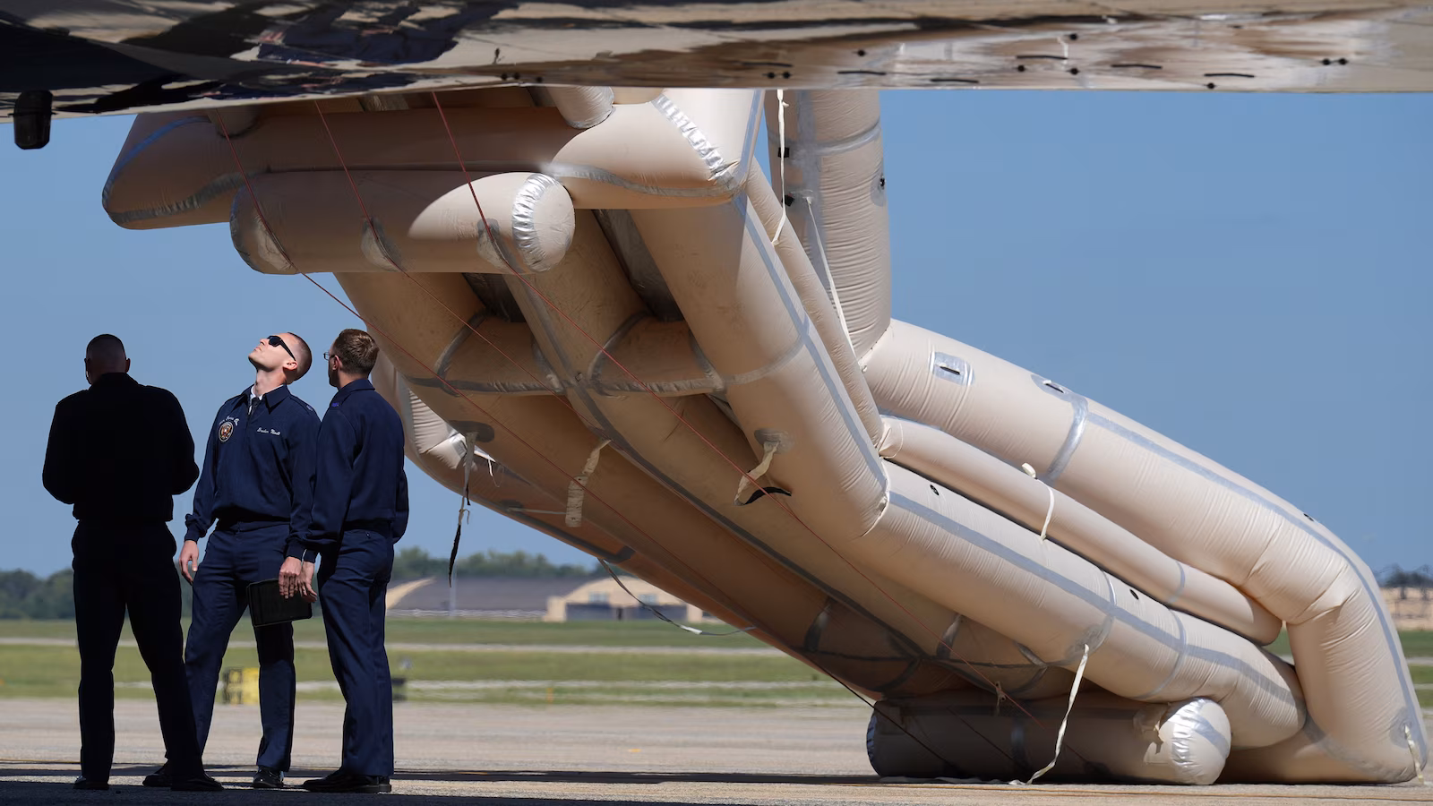 Inflatable slide deploys on Qatari-gifted Air Power One forward of Trump’s Dallas journey